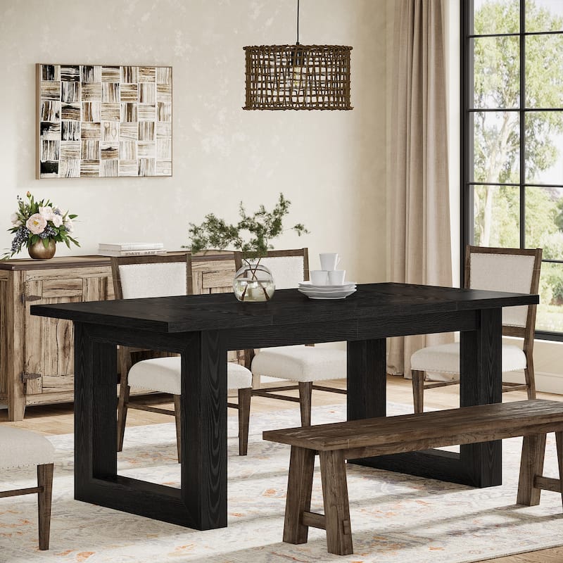 Farmhouse Dining Table for 4-6 People, 63-Inch Wood Kitchen Table