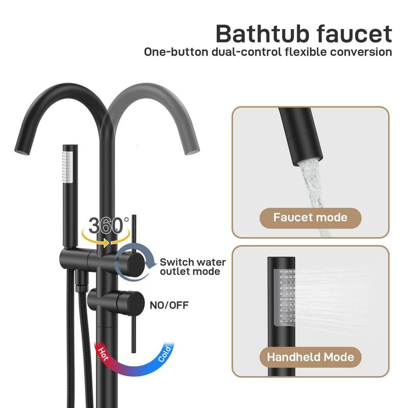 Freestanding Bathtub Faucet, Floor-Mount Tub Filler Chrome