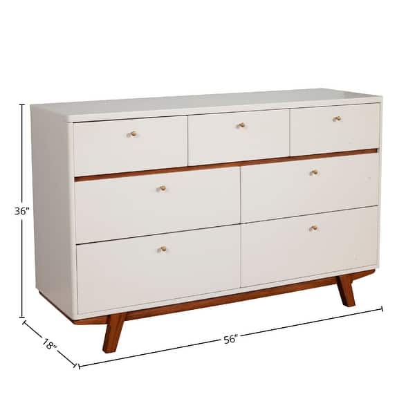 Alpine Furniture Dakota 7 Drawer Wood Dresser in White Bed Bath
