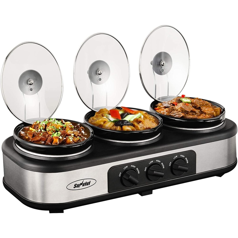 Double Slow Cooker, 2 X 1.25QT Mini Individual Pots with Adjustable Temp,  Dishwasher Safe, Portable Buffet Server and Warmer, Safe Ceramic Pots 