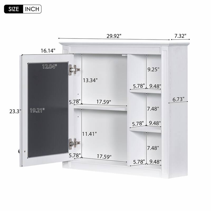 30'' x 28'' Modern Wall Mounted Bathroom Storage Cabinet with Mirror