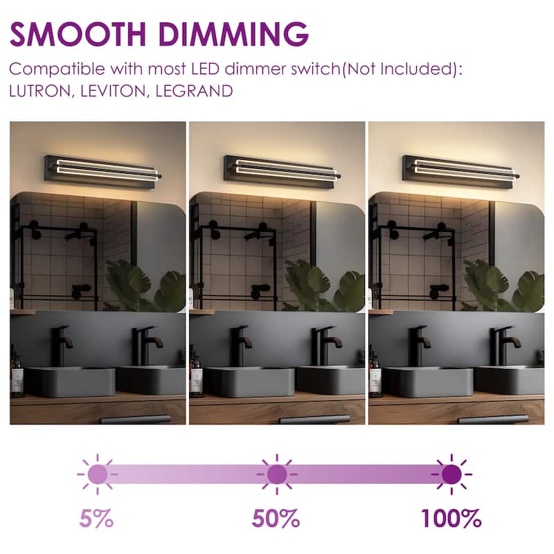 22" Modern Black Adjustable Rectangular LED Bathroom Vanity Light - 22.2 in. W x 4.7 in. H x 3.7 in. D