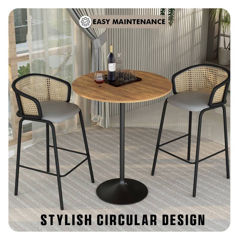 LeisureMod Verve 36" Bar Height Dining Table with MDF Round Top in Black Marbleized