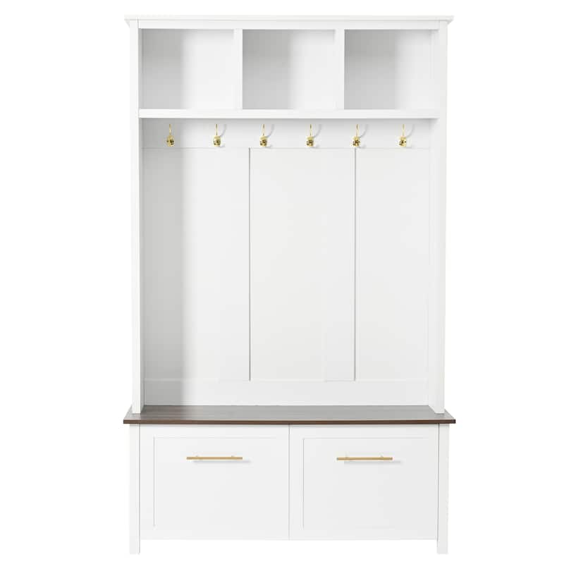 Entryway Storage Bench with Hooks & Drawers