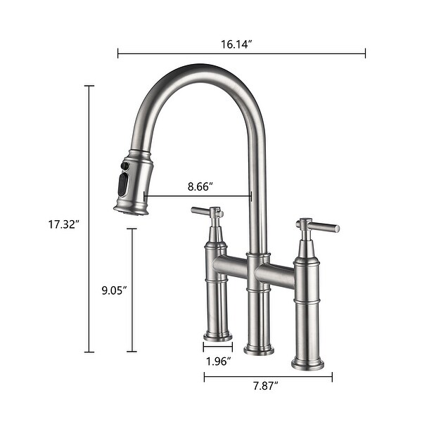 Transitional Bridge Kitchen Faucet w/Pull-Down Sprayer Brushed Nickel