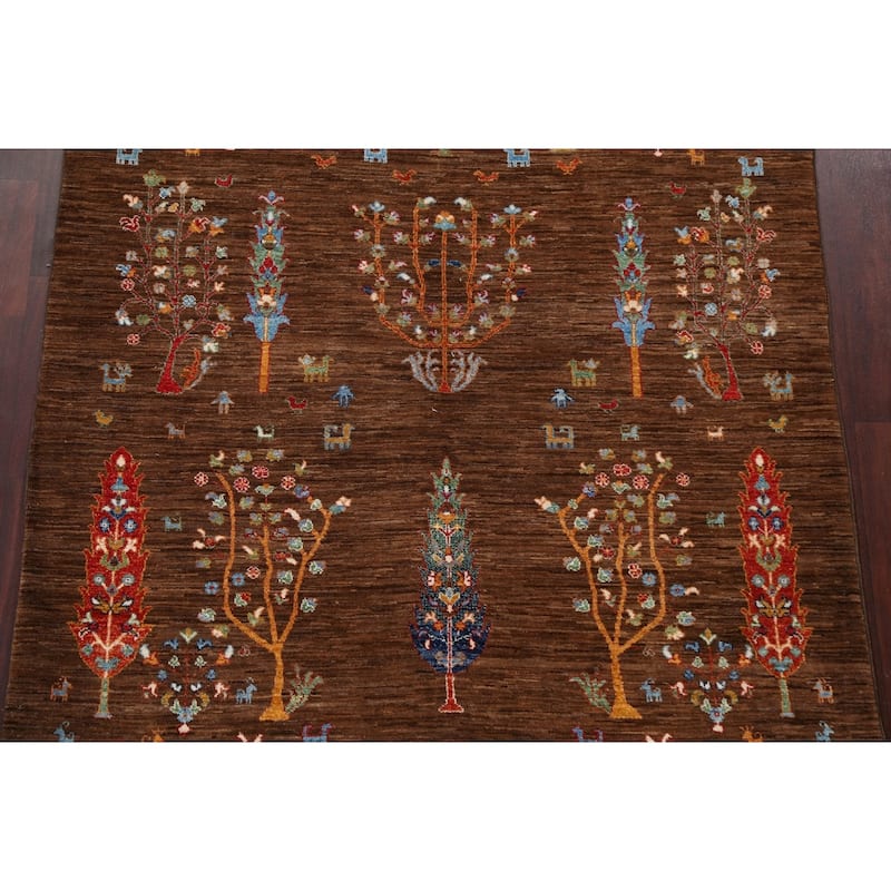 Floral Vegetable Dye Kazak Oriental Area Rug Hand-knotted Wool Carpet - 4'11" x 6'5"
