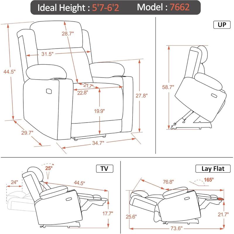 MCombo Large Dual Motor Power Lift Recliner Chair with Massage and Heat for Elderly People, Faux Leather