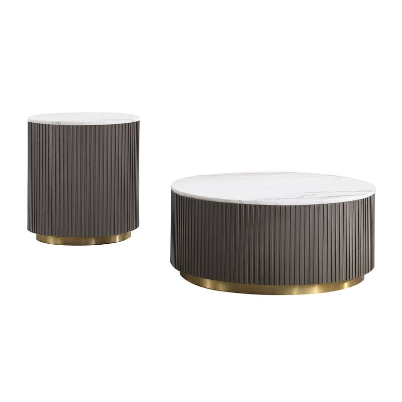 Round Table Set with Marble Top in White and Charcoal - 2 Piece