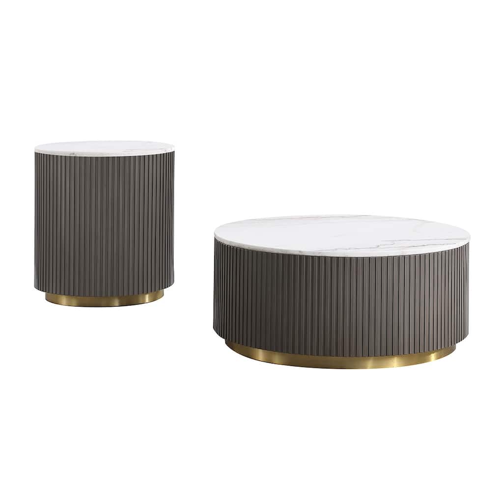 Round Table Set with Marble Top in White and Charcoal