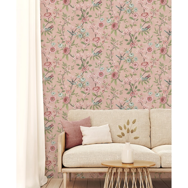 Fine Decor Elspeth Pink Floral Trail Wallpaper
