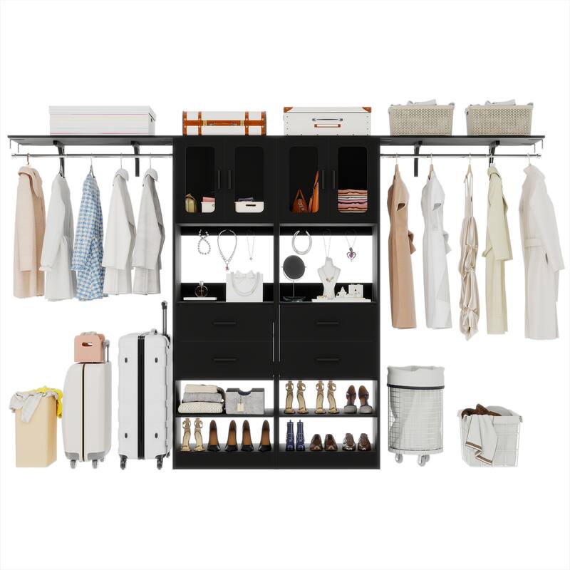 Rackcog Closet System with Doors and Drawers, Storage Organizer with DIY Shelving for Walk-in Closet