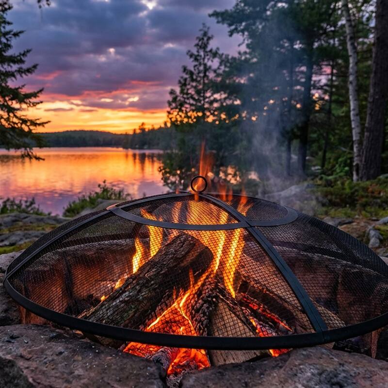 Sunnydaze Round Outdoor Fire Pit Spark Screen - 22" Diameter