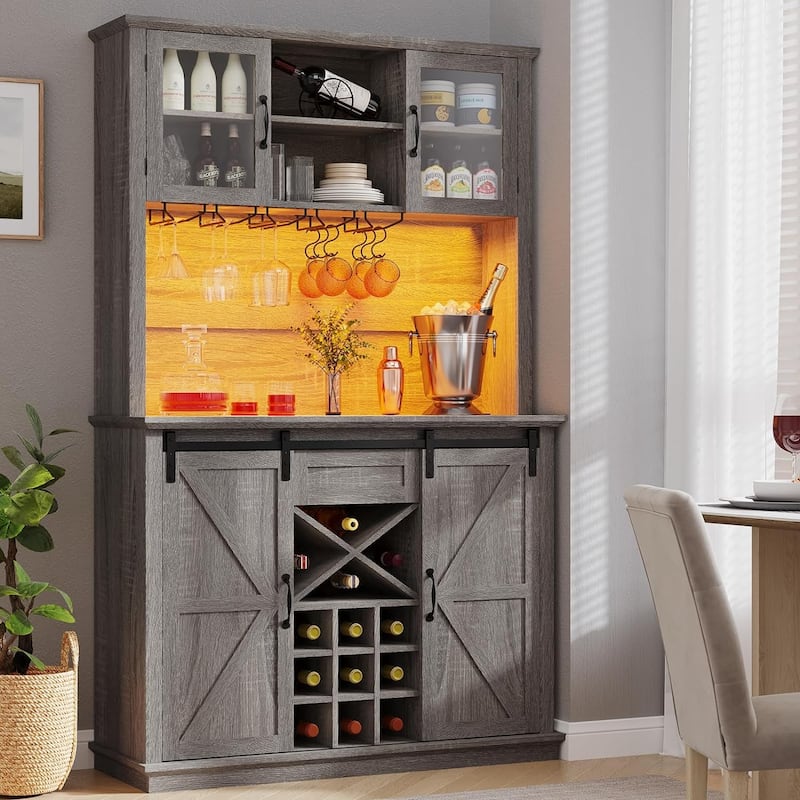 Buffet Cabinet Bar Cabinet Coffee Credenza Sideboard Barn Door Drawer - 42.5 in - Grey
