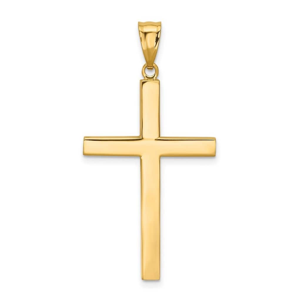 Curata 14k Yellow Gold 18" Polished Block Unisex Cross Pendant Necklace - 21x40mm