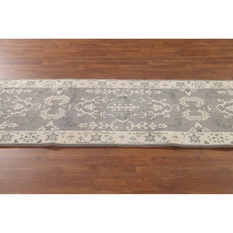 Oushak Oriental Runner Rug Hand-Knotted Wool Carpet - 2'7"x 11'8"