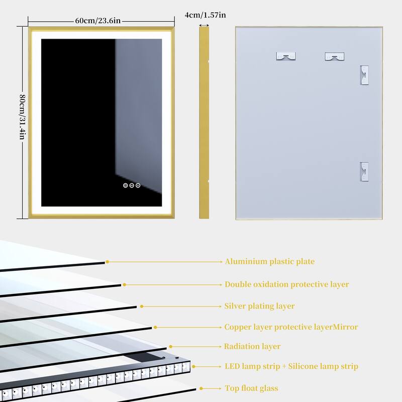 Gold Aluminium Alloy Frame Illuminated LED Bathroom Mirror