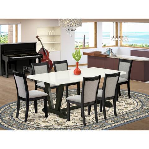 Dining Set - A Dining Table and Parson chairs - Wire Brushed Black & Linen White Finish (Pieces & Fabric Color Option)