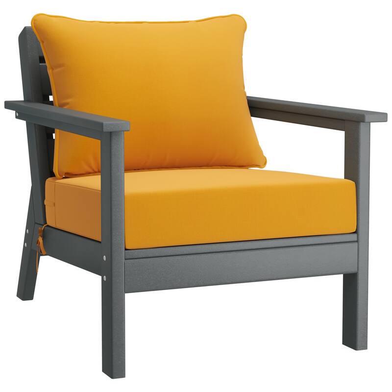 Birchwood All Weather HDPE Outdoor Patio Deep Seating Gray Club Chair With Cushions (1-Piece)