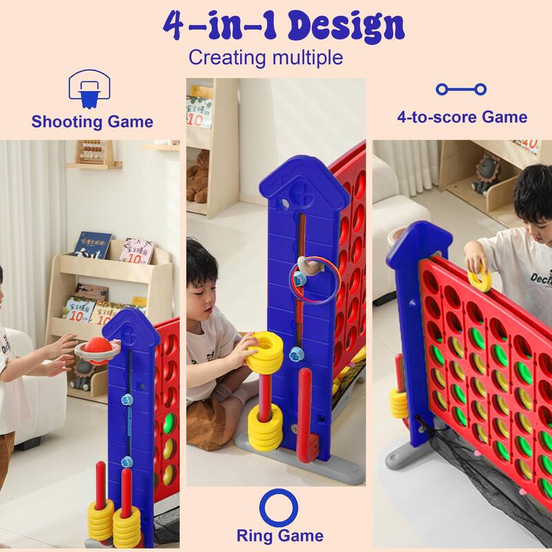 Anmytek 4-to-Score Giant Game Set with Mesh Bag & Jumbo Connect 4, Basketball Hoop, Ring Toss & Golf Games & Height Adjustable