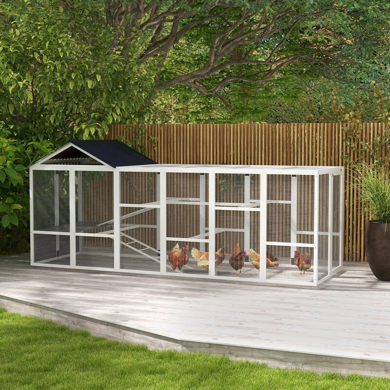 PawHut Wooden Chicken Coop Run for 6 - 10 Chickens, Hen House Add-On with Storage, Perches, 141.75" x 48" x 61"