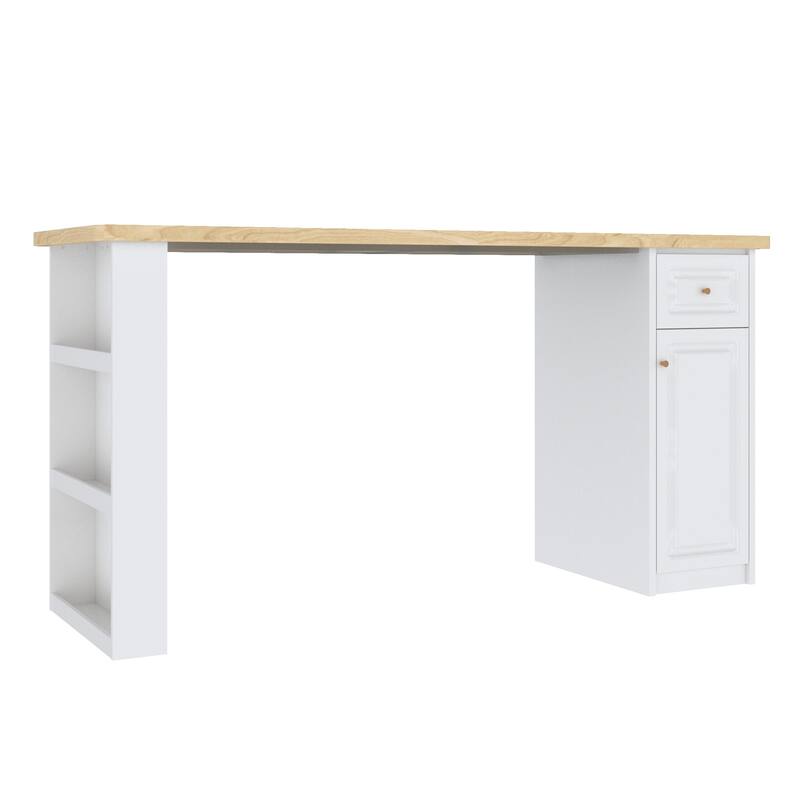 Work Table with Storage Cabinet,Natural Wood Top Kitchen Island Small Ding Table - N/A