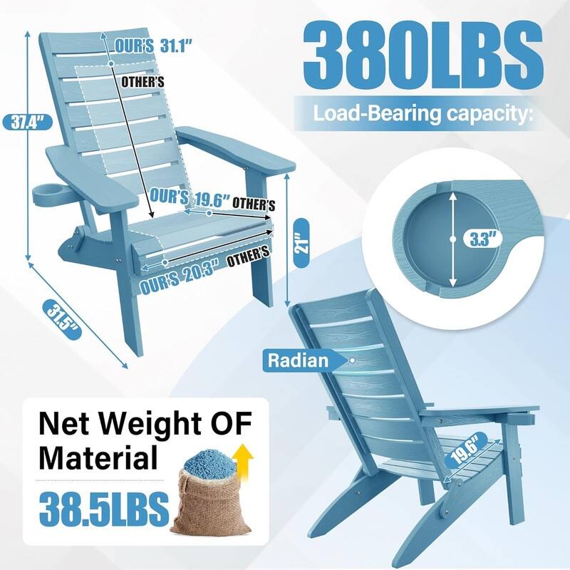 WINSOON HIPS Folding Adirondack Chairs with Arc Back & Cup Holder Set Of 2