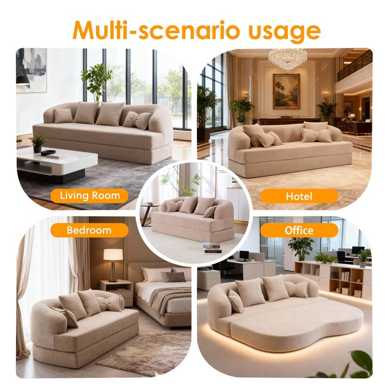 2-in-1 Foldable Sofa Bed, 70" Convertible Boneless Couch Sleeper with 4 Pillows, Chenille Foam Futon for Living Room