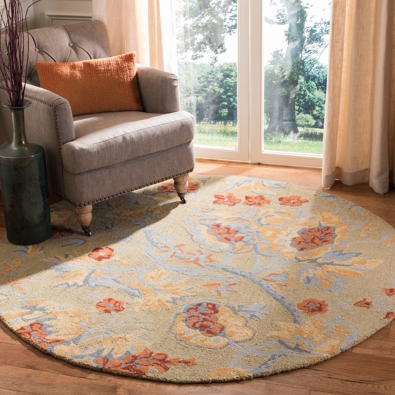 SAFAVIEH Handmade Blossom Smadar Modern Floral Wool Rug - 6' Round - Beige/Multi