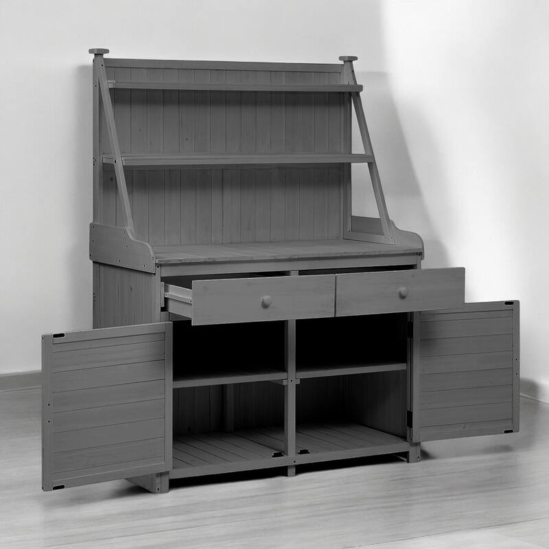 65" Garden Potting Bench Table with Storage Shelves, Drawers, and Cabinet – Fir Outdoor Planting Station with Storage Shelves