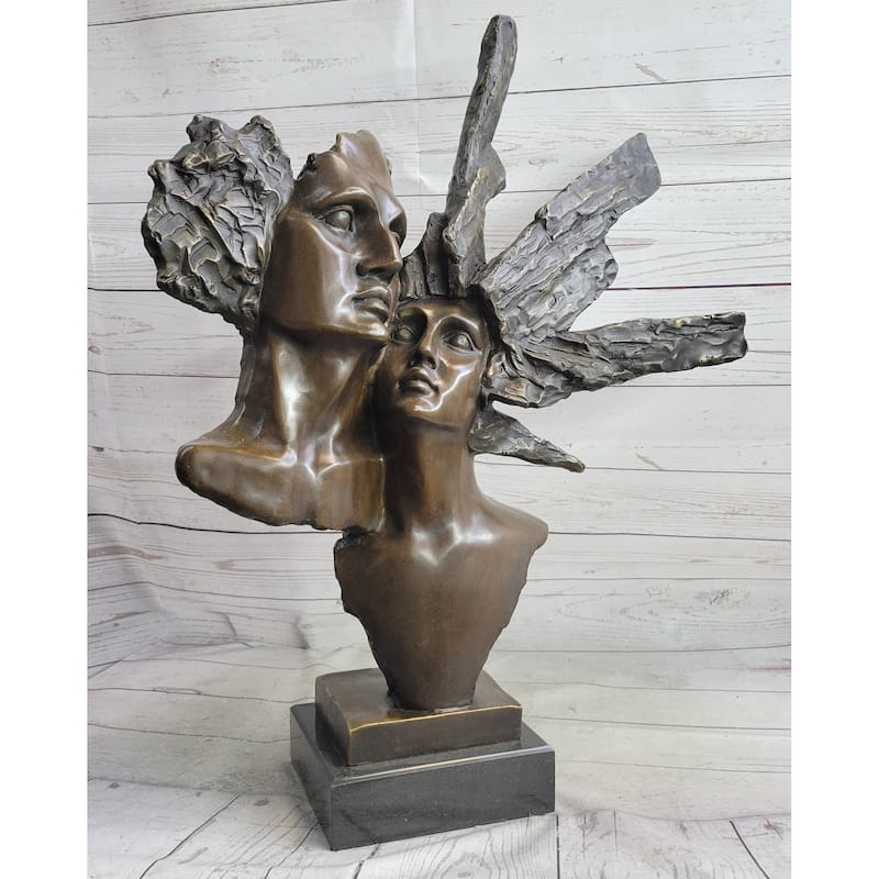 Abstract Bronze Metal Bust Statue Sculpture Of Couple Romantic Romance Original Art