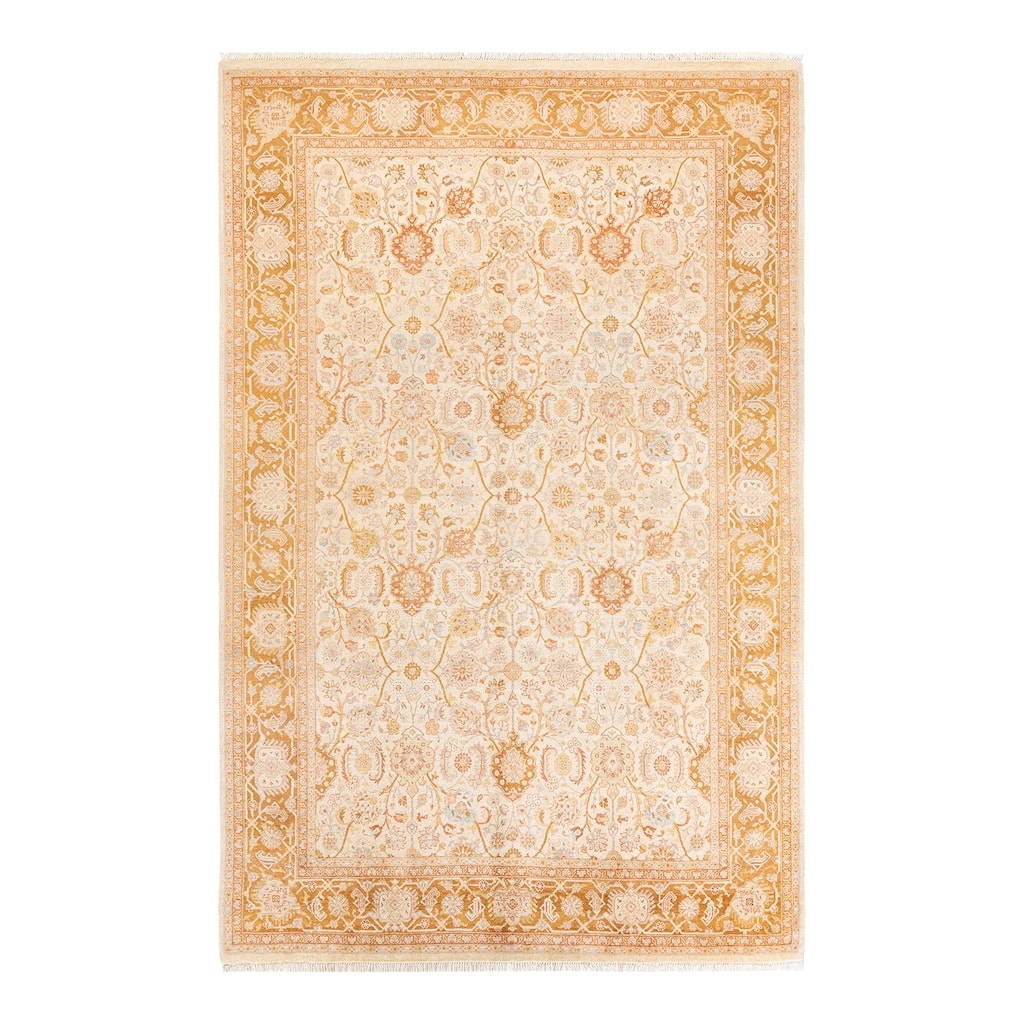 Overton Handknotted Wool Traditional Oriental Ivory Area Rug - 6' x 9'
