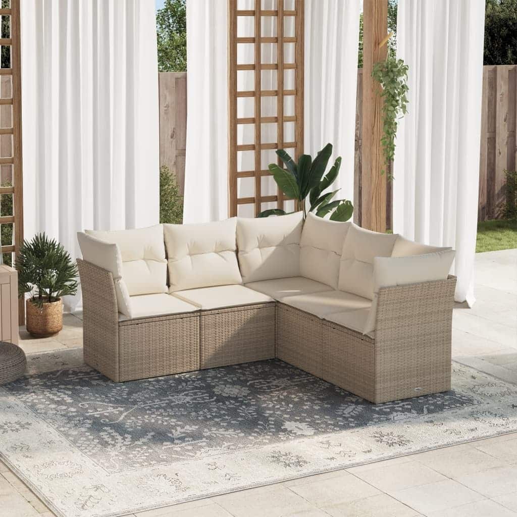 vidaXL Garden Sofa Set Beige PE rattan Medium Modular Garden Sofa Set - 24.4 x 24.4 x 27.2