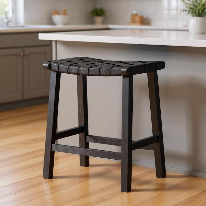 HomeRoots 26" Charcoal and Black Faux Leather and Solid Wood Backless Counter Height Bar Chair - Counter Height - Charcoal - Single