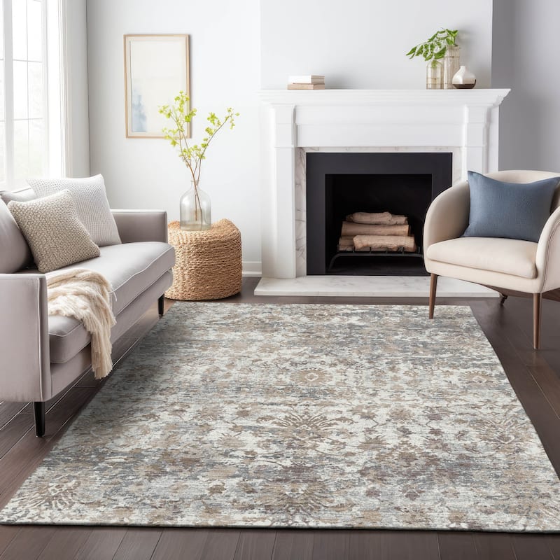 Machine Washable Indoor/Outdoor Vintage Traditional Chantille Rug
