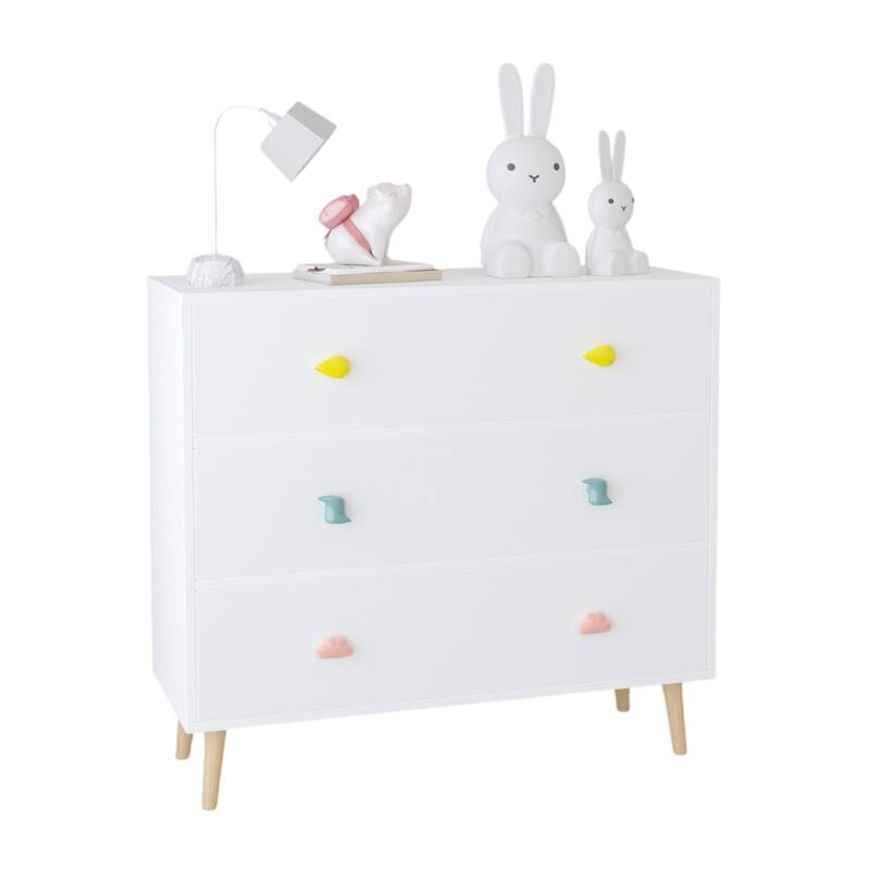 Anmytek Kids 3 Drawer Chest with Pastel Drawers Cartoon Handles Nursery and Playroom Storage