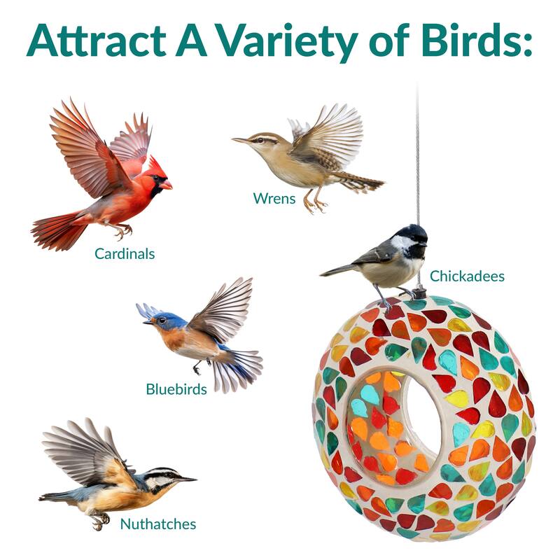 Outdoor Hanging Bird Feeder Blue Mosaic Fly-Through Design - 6"