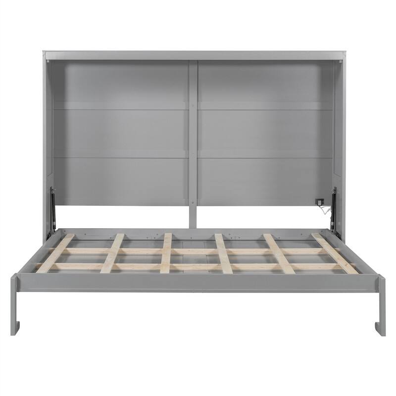 Queen Size Murphy Bed Wall Bed with LED Lights, Folding Murphy Bed Cabinet, Space Saving Design Murphy Chest Bed