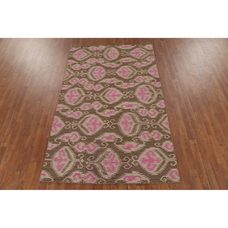 Flat Weave Pile Kilim Oriental Area Rug Hand-Knotted Wool Carpet - 4'10"x 7'10"