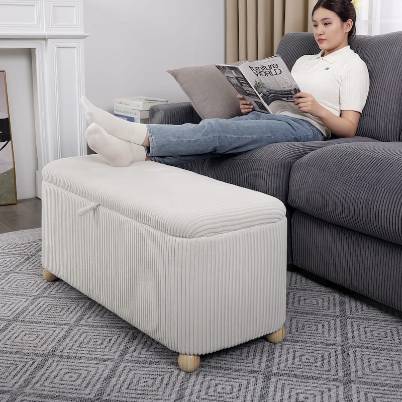 Adeco Storage Ottoman End of Bed Bedroom Entryway Bench