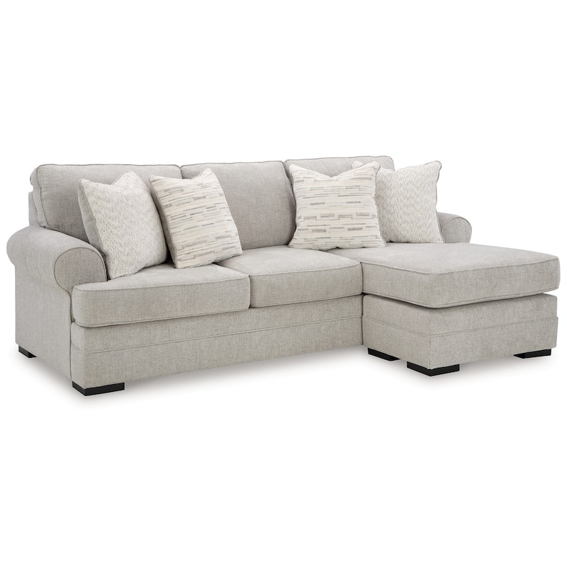 Shelyn Sofa Chaise with 4 Accent Pillows, Sand Gray Polyester 97 Inch