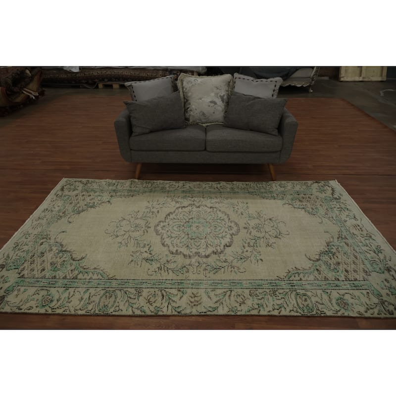 Hand Knotted Oriental 100% Wool Carpet Transitional Floral Beige & Ivories Anatolian Area Rug - 8' 10'' X 5' 6''