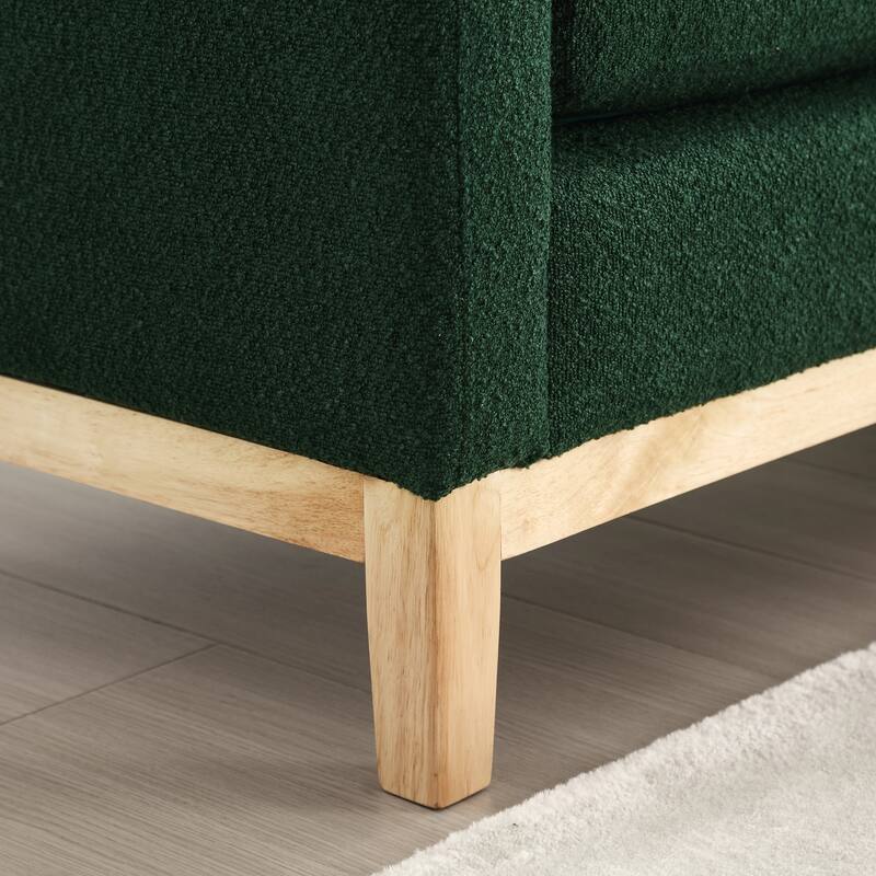 53.5"W Elegant Boucle Upholstered Bench, Ottoman with Wood Legs & Bolster Pillows