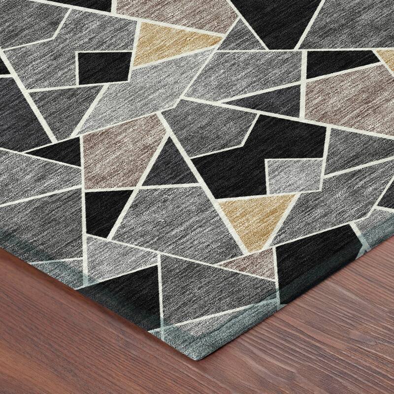 Machine Washable Indoor/ Outdoor Modern Mosaic Chantille Rug