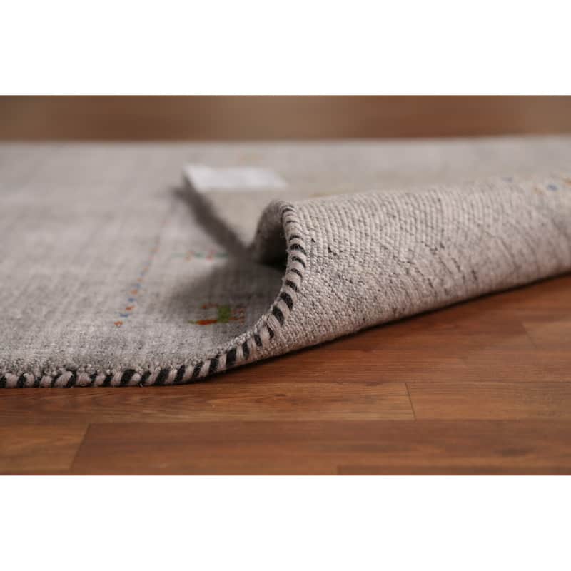 Little Animals Gray Gabbeh Indian Rug Hand-Knotted Wool Carpet - 4'0" x 5'11"
