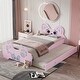 preview thumbnail 2 of 12, Twin Size Platform Bed with Trundle Bed & Cartoon Headboard