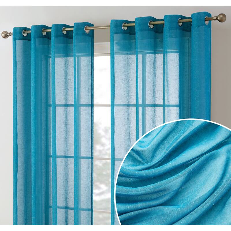 HLC.me Sierra Burlap Flax Linen Semi Sheer Light Filtering Transparent Window Grommet Thick Curtains Panels - Set of 2