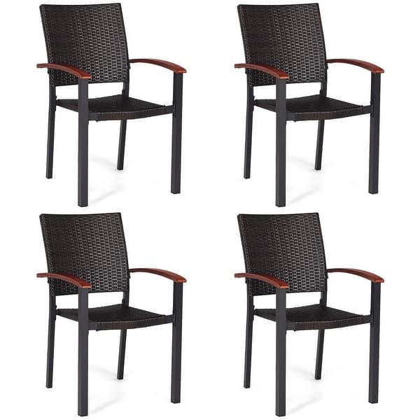Shop Costway 4pcs Patio Rattan Dining Chairs Armchair Stackable