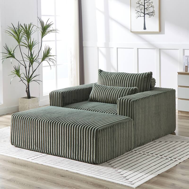 Roomfitters 62.5" Modern Corduroy Lounge Chair with Removable Ottoman, Stylish Sleeper Sofa with Pillows, for Living Room