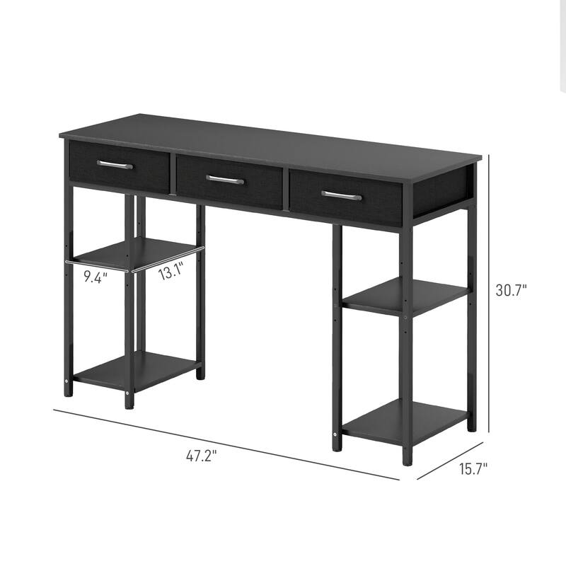 Writing Desk,Small Computer Desk with Fabric Drawers, Home Office Desk with Adjustable Shelves
