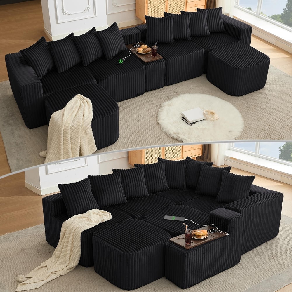 Boneless Modular Sofa with USB, Wireless Charging & Coffee Table Board